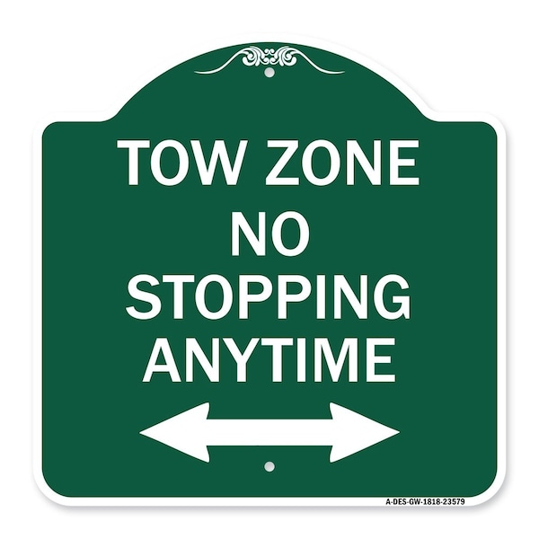 Signmission No Stopping Anytime W/ Bi-Directional Arrow, Green & White Aluminum Sign, 18" x 18", GW-1818-23579 A-DES-GW-1818-23579 - main